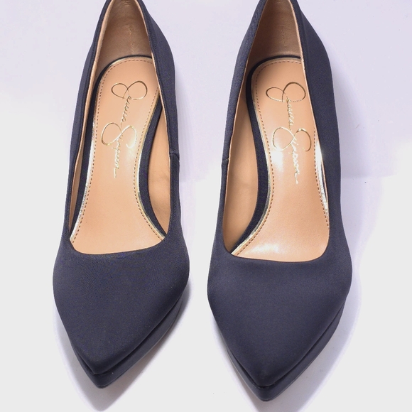 Jessica Simpson Womens Sz 8 Black Platform Dress Pump Heels Fabric Pointed Toe - Picture 3 of 11